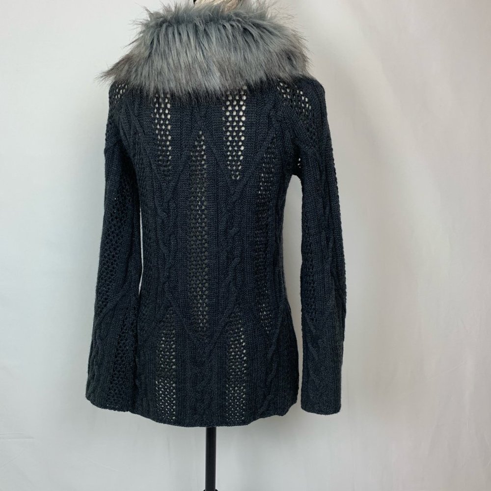 Kenar Wool Blend Faux Fur Collar Cardigan Sz S - Picture 4 of 7
